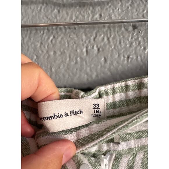 Women's Abercrombie & Fitch Sloane Linen Blend Wide Leg Trouser in Green Stripe - Picture 4 of 6